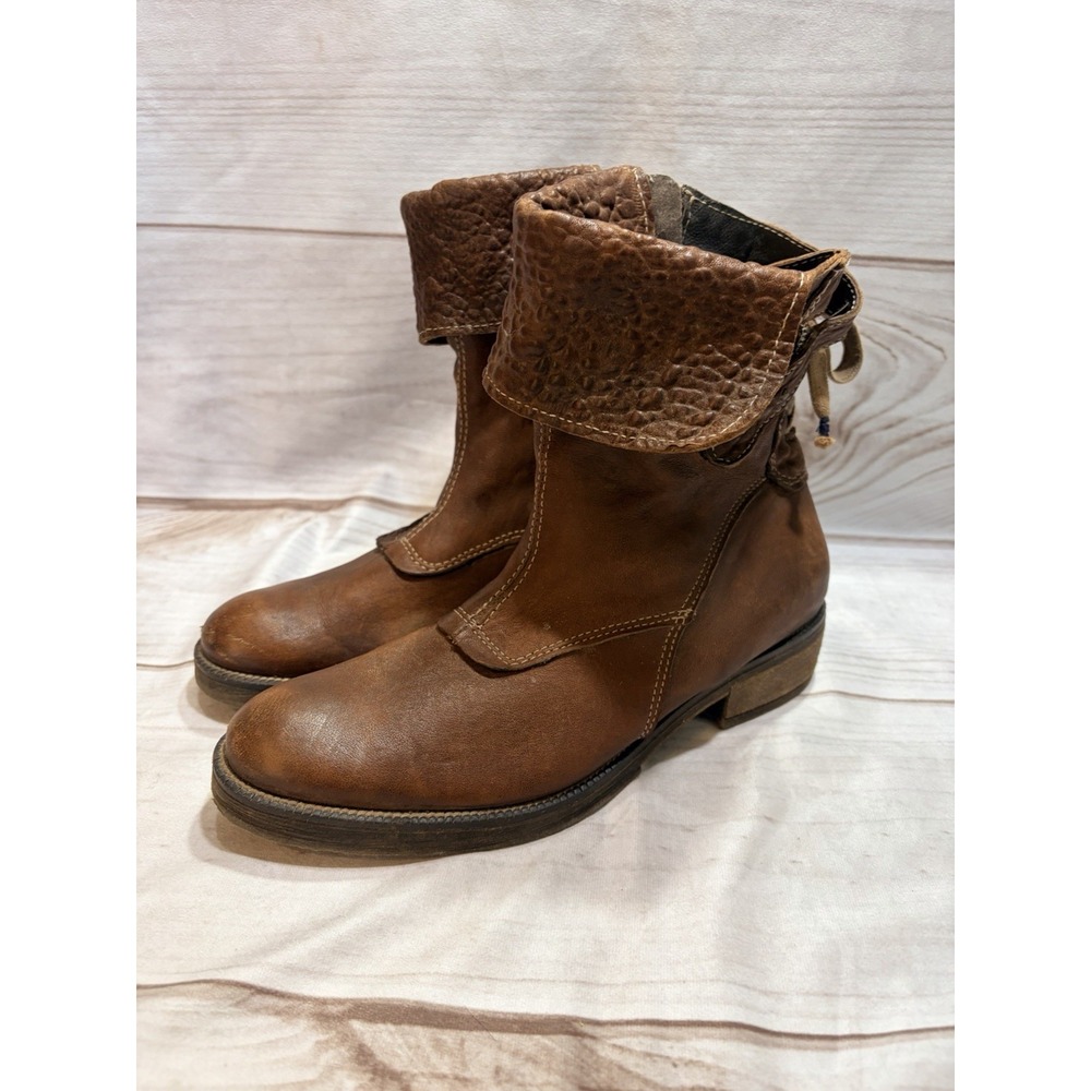 Manas Design Italy Brown Leather Fold Over Cuff Ankle Boots Womens EU 39